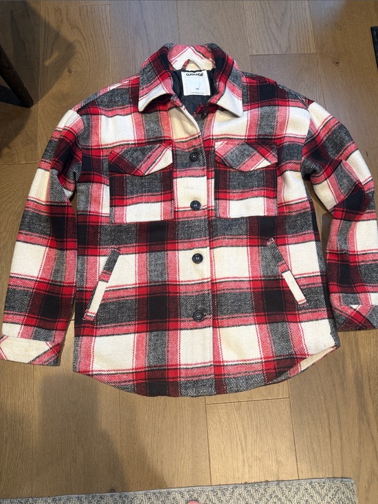 Garage Jackets & Blazers - Garage Red Black Cream Plaid Button-Front Jean Jacket